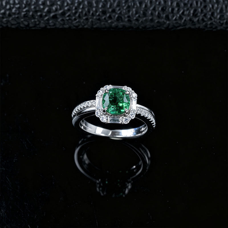 S925 Silver Round Lab Emerald Vintage, Evening Anniversary Gift - Photo 3