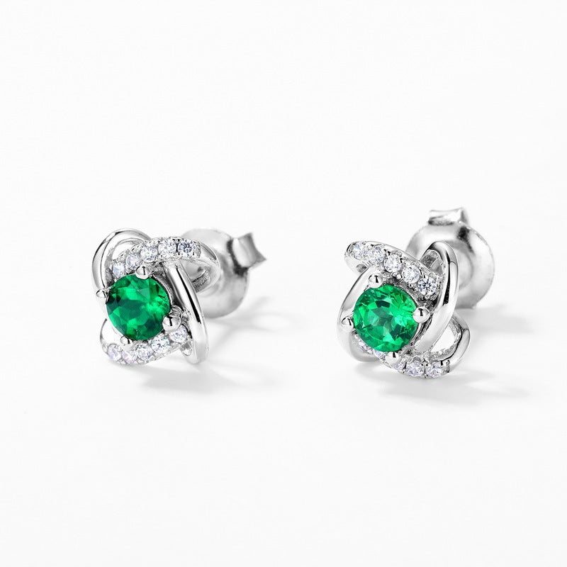 S925 Sterling Silver Lab Emerald Stud Earrings, Exquisite Premium Versatile - Photo 2