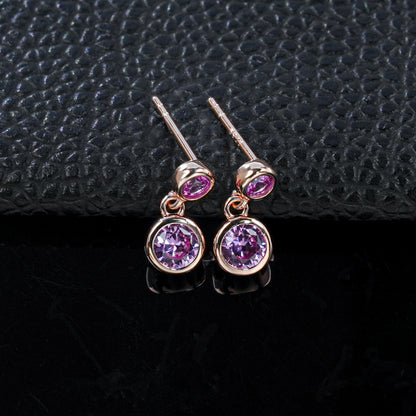 S925 Silver Double Round Bezel Pink Sapphire Stud Earrings, Rose Gold - Photo 2