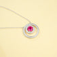 S925 Sterling Silver Lab Ruby Double-Ring Halo Pendant Necklace, Premium Jewellery - Photo 4