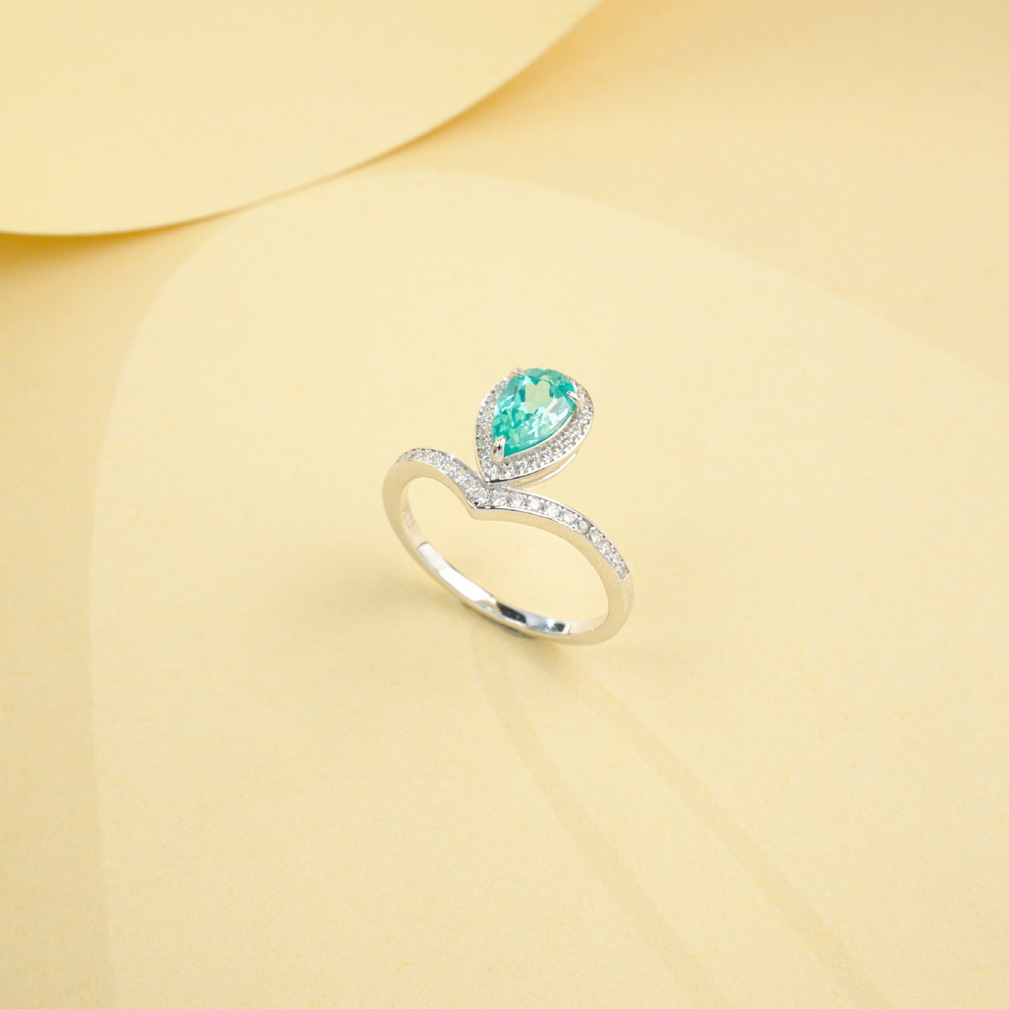 S925 Sterling Silver Paraiba Sapphire Teardrop Halo Ring, Designer Premium - Photo 3
