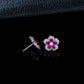 S925 Silver Lab Ruby Flower Stud Earrings, Luxurious Full Diamond - Photo 4