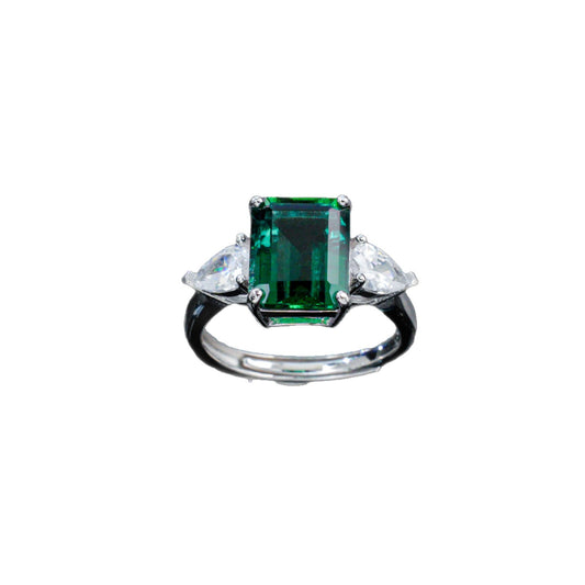 S925 Sterling Silver Lab Emerald Ring for Women, Minimalist Adjustable - Photo 5
