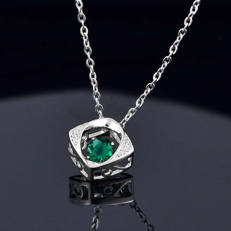 925 Sterling Silver Lab Emerald 'Beating Heart' Pendant Necklace, Birthday Gift for Girlfriend - Photo 3