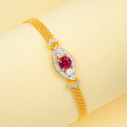 925 Sterling Silver Yellow-Gold Lab Ruby Woven Chain Bracelet, Vintage Versatile - Photo 4