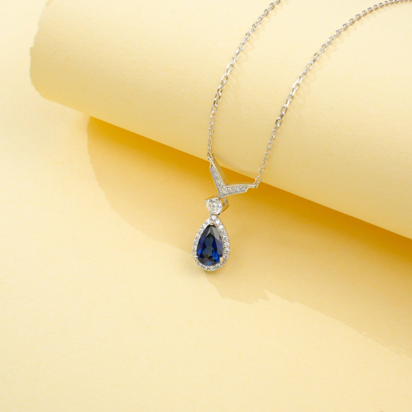 S925 Lab Sapphire Necklace, Sterling Silver Premium - Photo 4