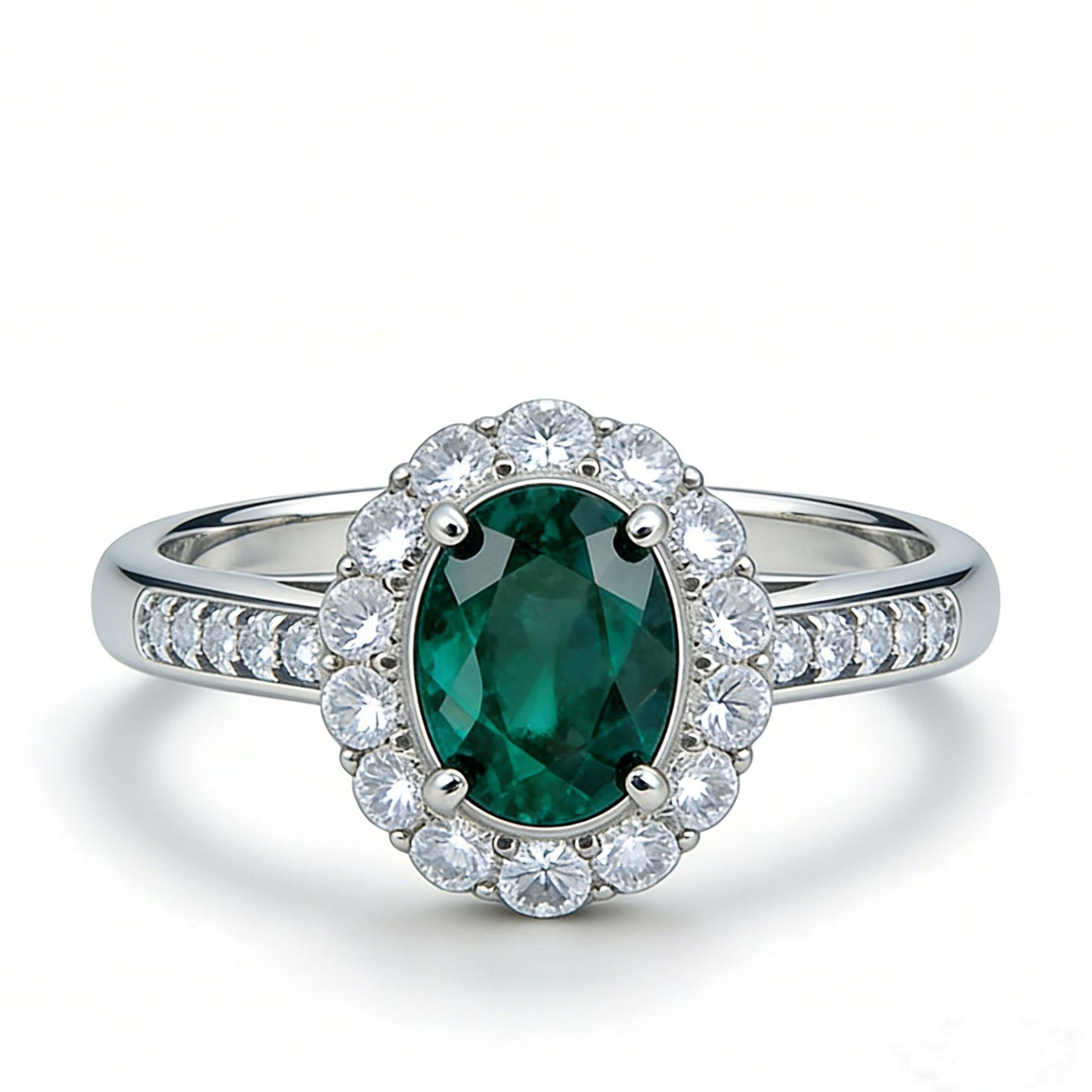 925 Sterling Silver Lab Emerald Classic Halo Ring, for Women - Photo 6
