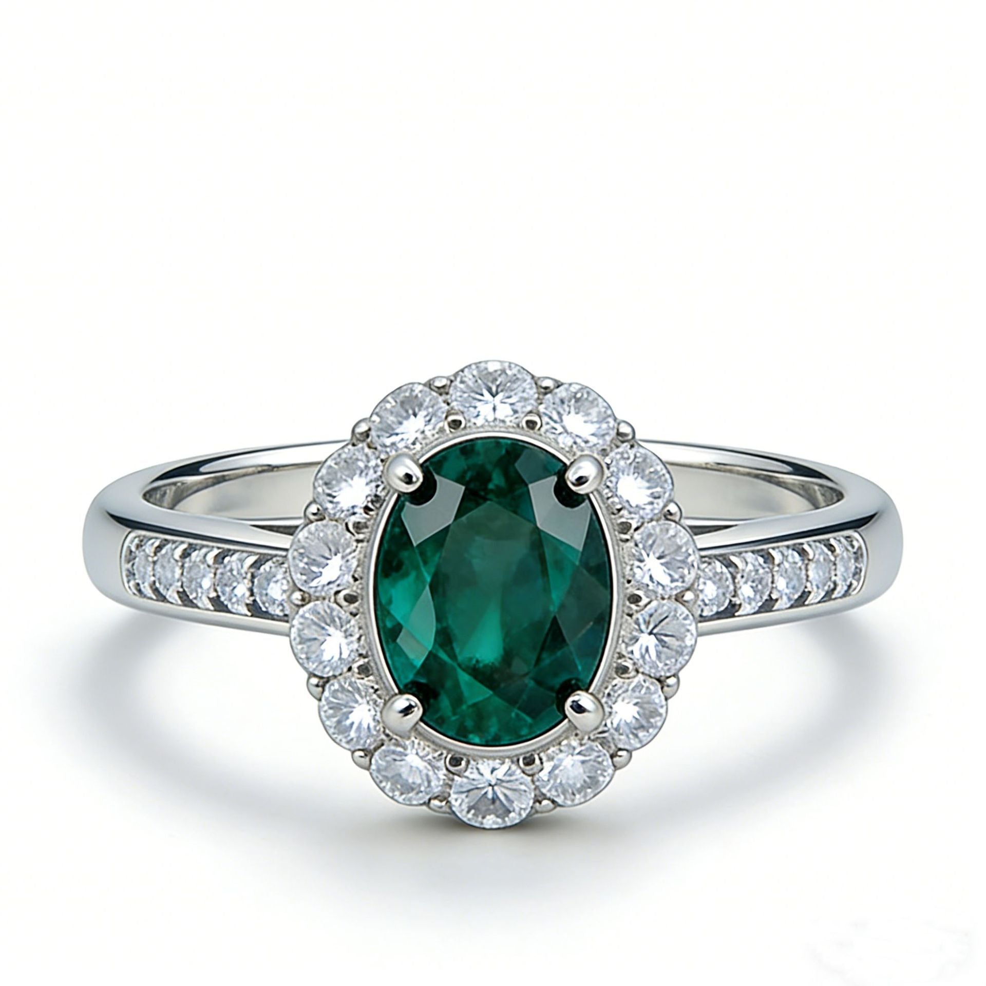 925 Sterling Silver Lab Emerald Classic Halo Ring, for Women - Photo 6
