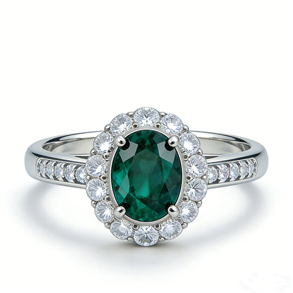 925 Sterling Silver Lab Emerald Classic Halo Ring, for Women - Photo 6