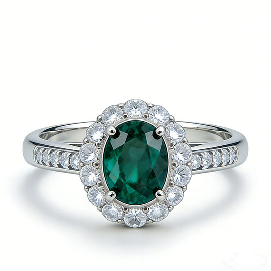 925 Sterling Silver Lab Emerald Classic Halo Ring, for Women - Photo 6