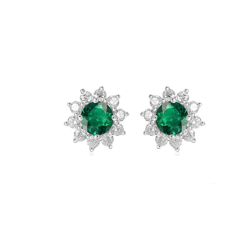 S925 Sterling Silver Lab Emerald Earrings, Simple - Photo 1