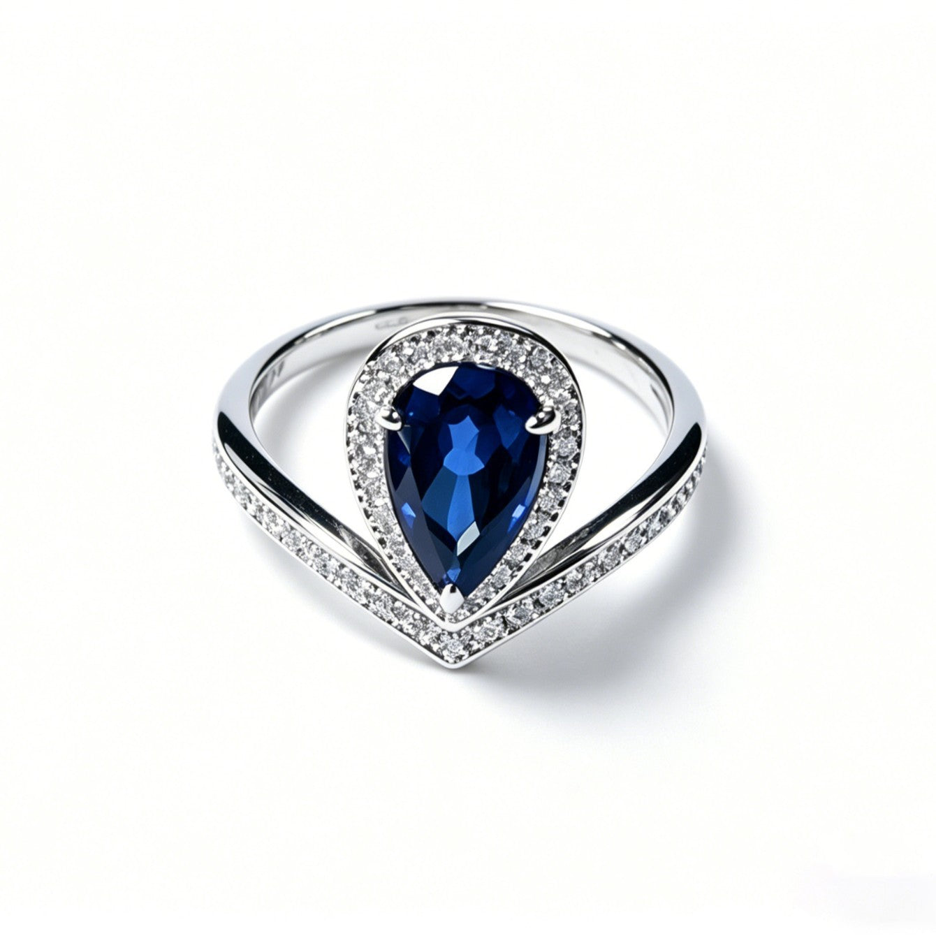 925 Sterling Silver Lab Sapphire Teardrop Ring, Premium Versatile - Photo 4