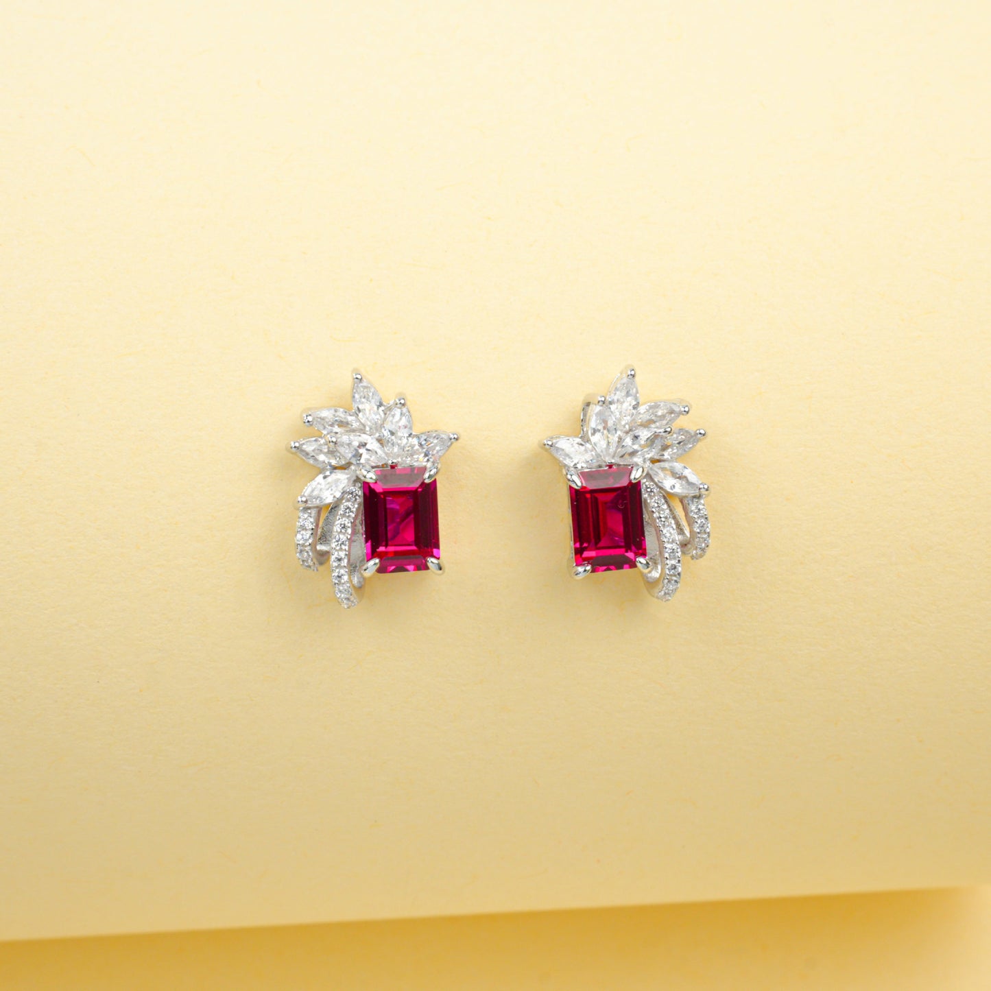 S925 Sterling Silver Lab Ruby Square Earrings, Premium Versatile Bestie - Photo 6