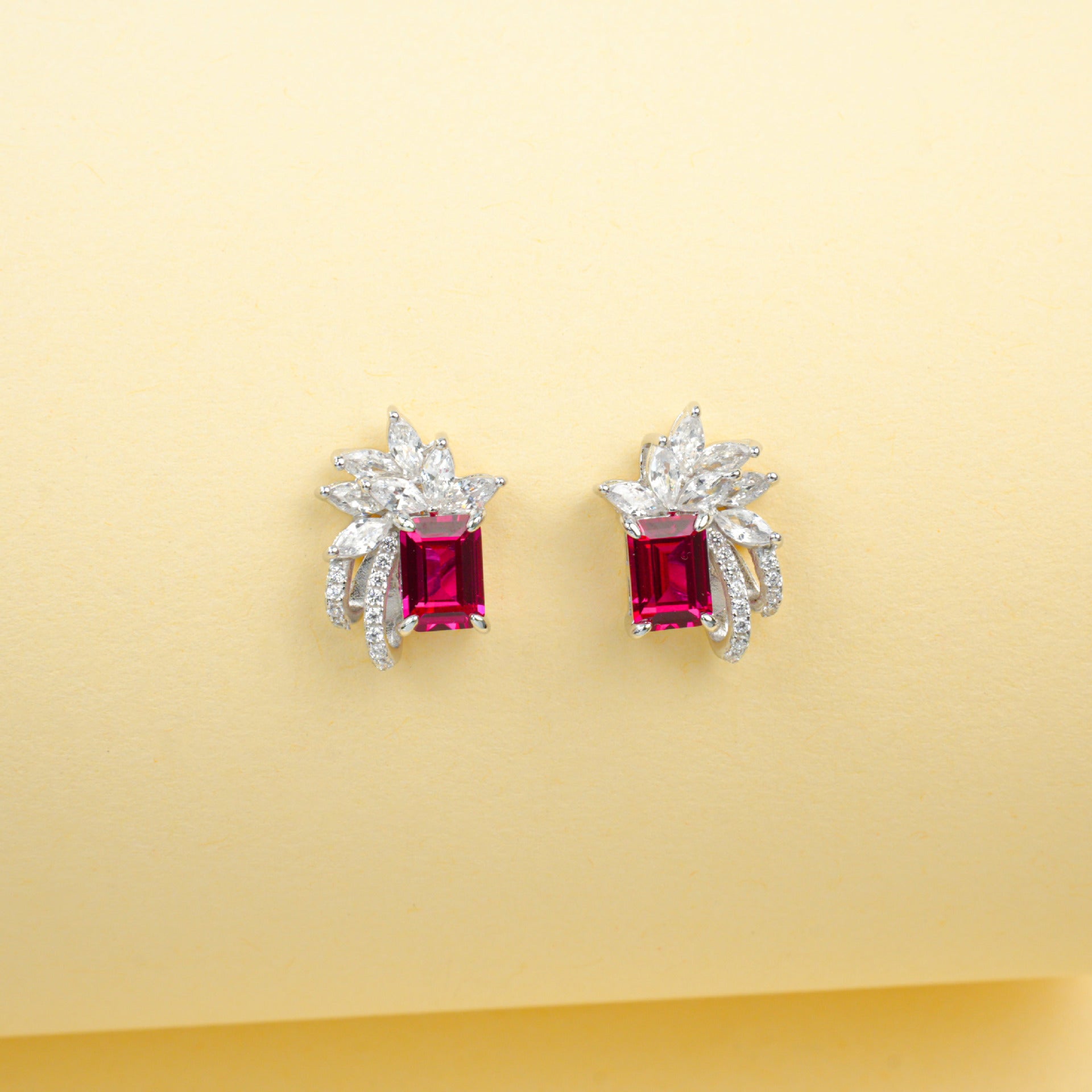 S925 Sterling Silver Lab Ruby Square Earrings, Premium Versatile Bestie - Photo 6