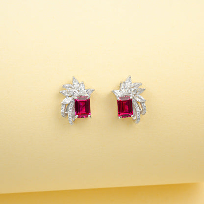 S925 Sterling Silver Lab Ruby Square Earrings, Premium Versatile Bestie - Photo 6