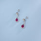 S925 Sterling Silver Lab Ruby Teardrop Full Diamond Earrings - Photo 4