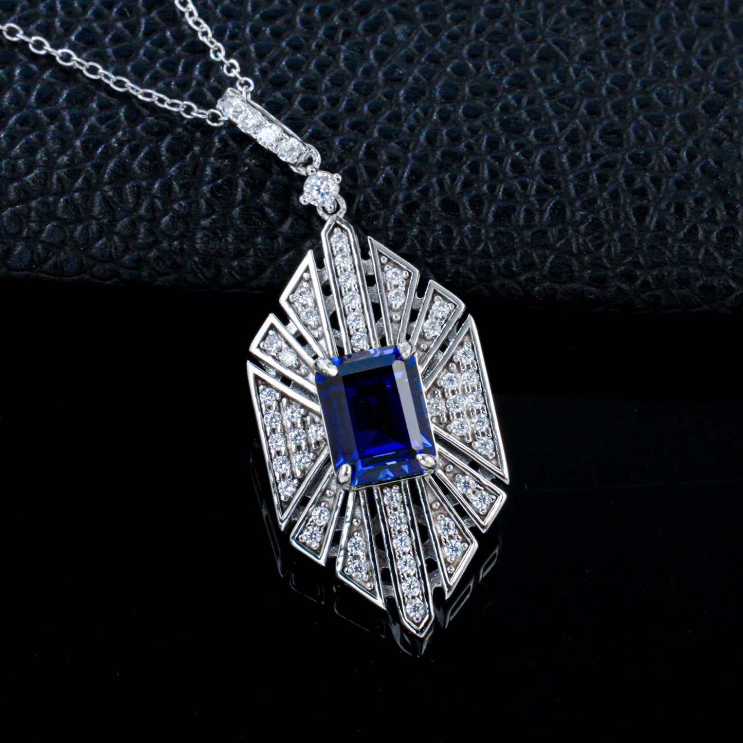 Vintage Geometric Necklace, Bold Square Sapphire - Photo 2