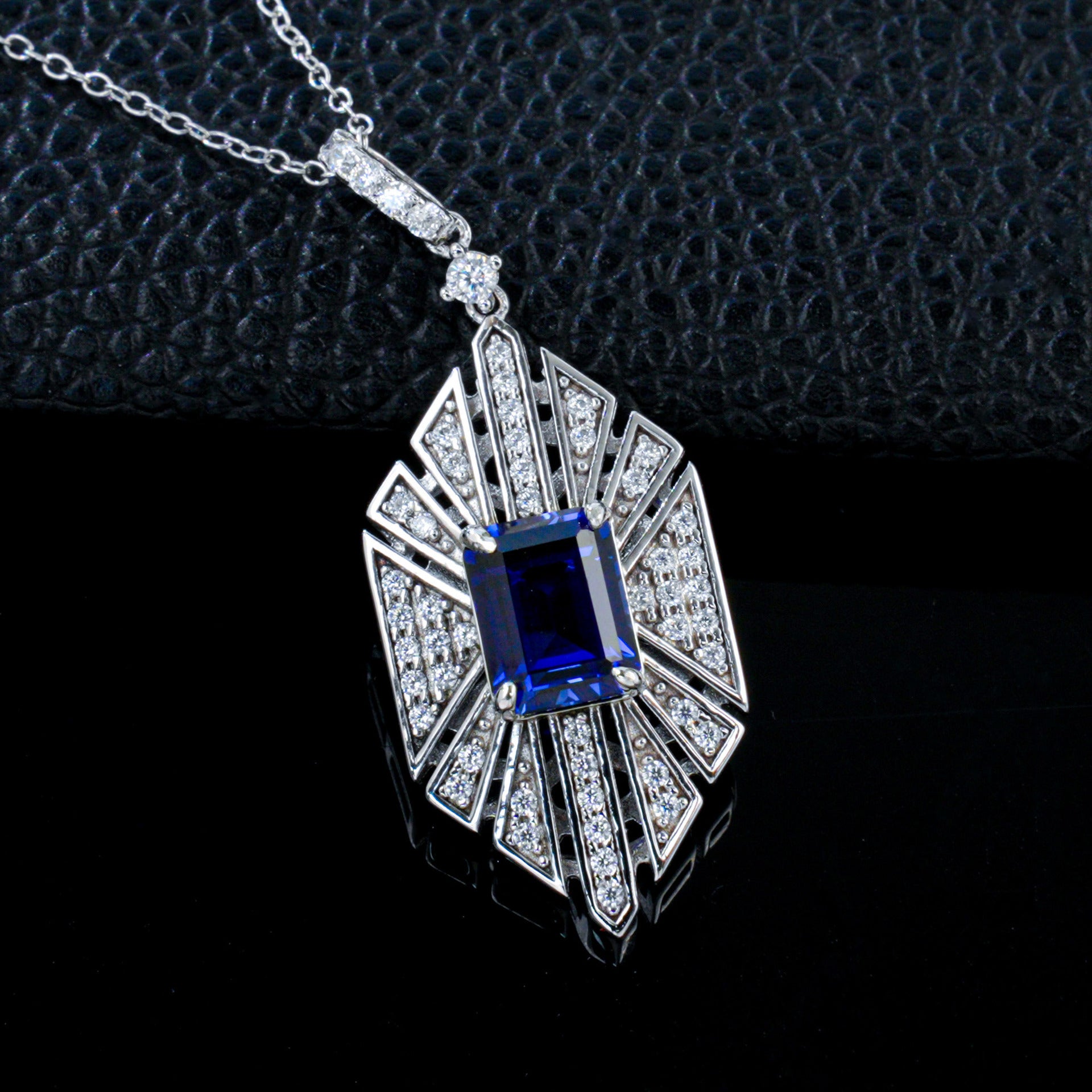 Vintage Geometric Necklace, Bold Square Sapphire - Photo 2