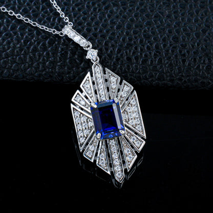 Vintage Geometric Necklace, Bold Square Sapphire - Photo 2