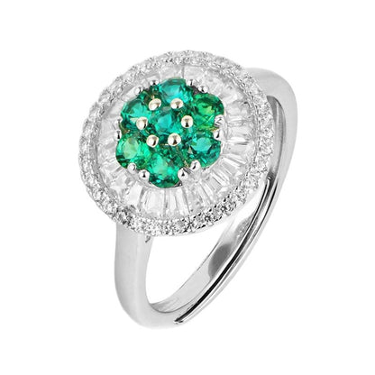 S925 Silver Cluster Emerald Flower Ring, Diamond, Vintage - Photo 5