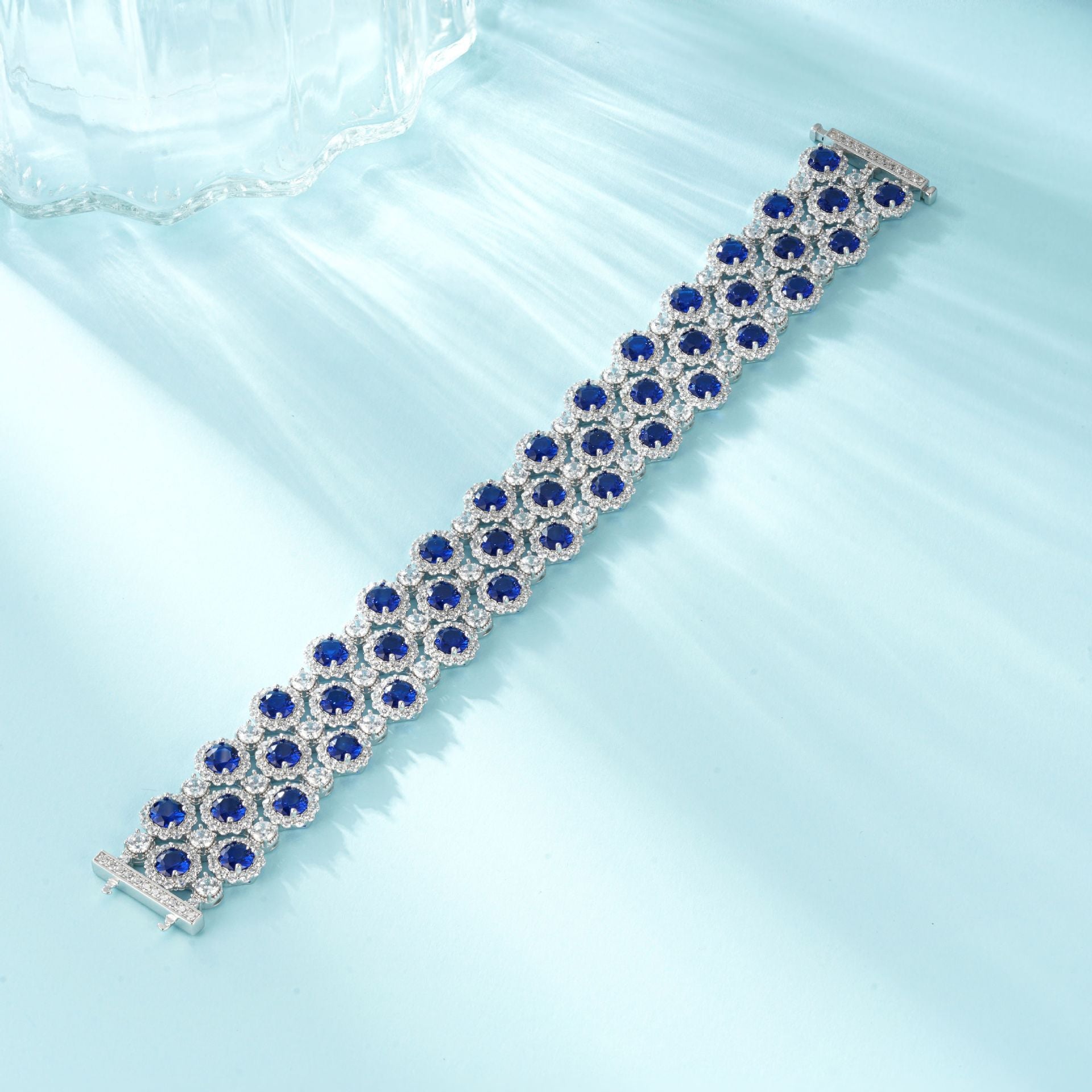 925 Sterling Silver Blue Nano Round Stone Bracelet, Luxurious Vintage Palace for Women - Photo 3