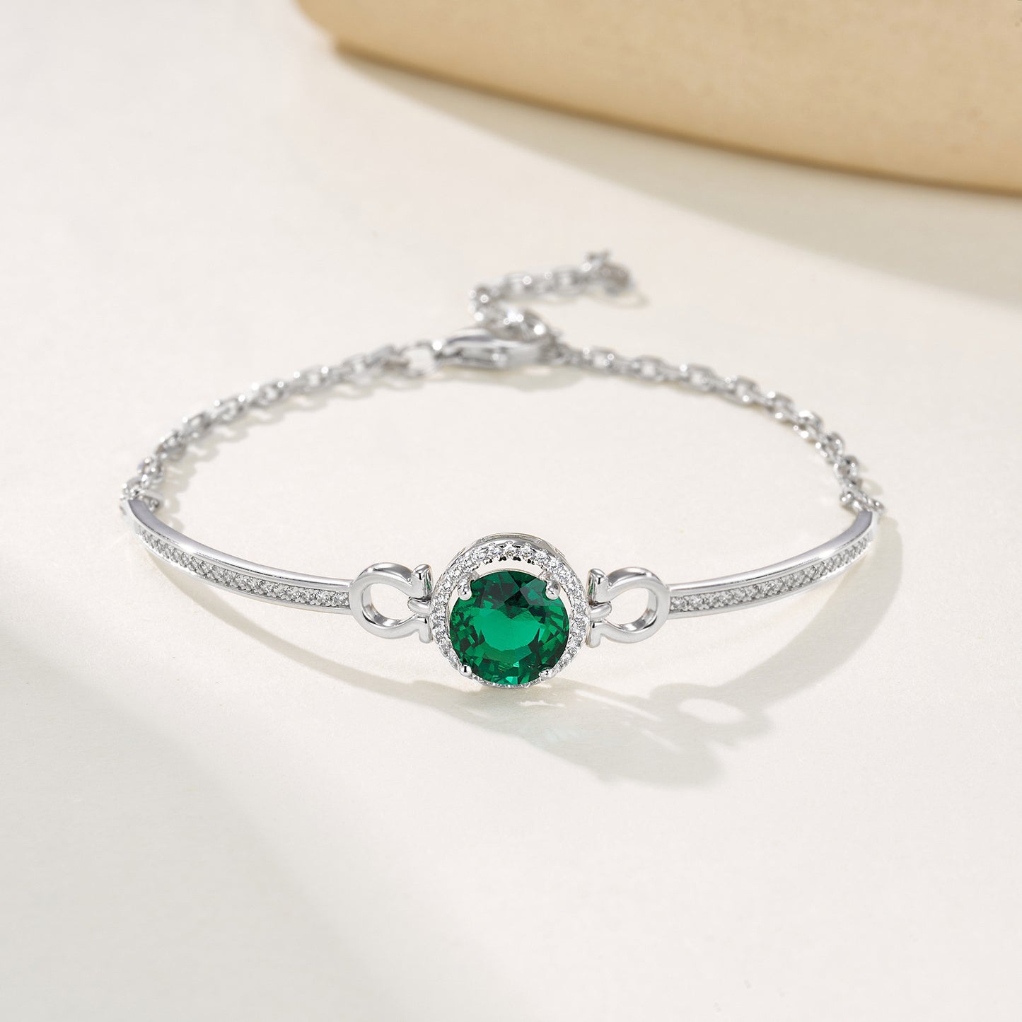 S925 Sterling Silver Round Halo Emerald Bracelet, Simple Versatile - Photo 3