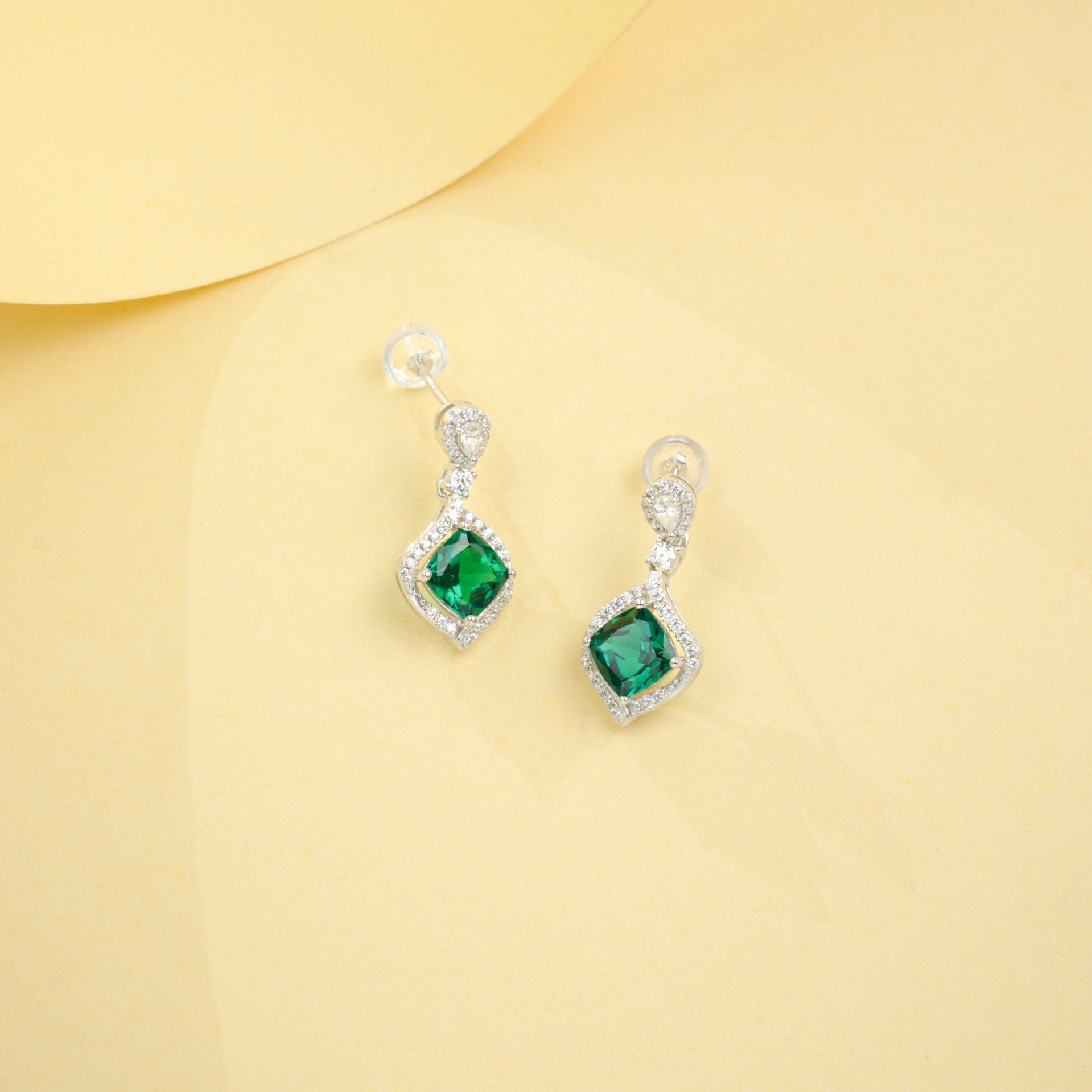 925 Sterling Silver Lab Emerald Stud Earrings, Versatile Premium - Photo 4