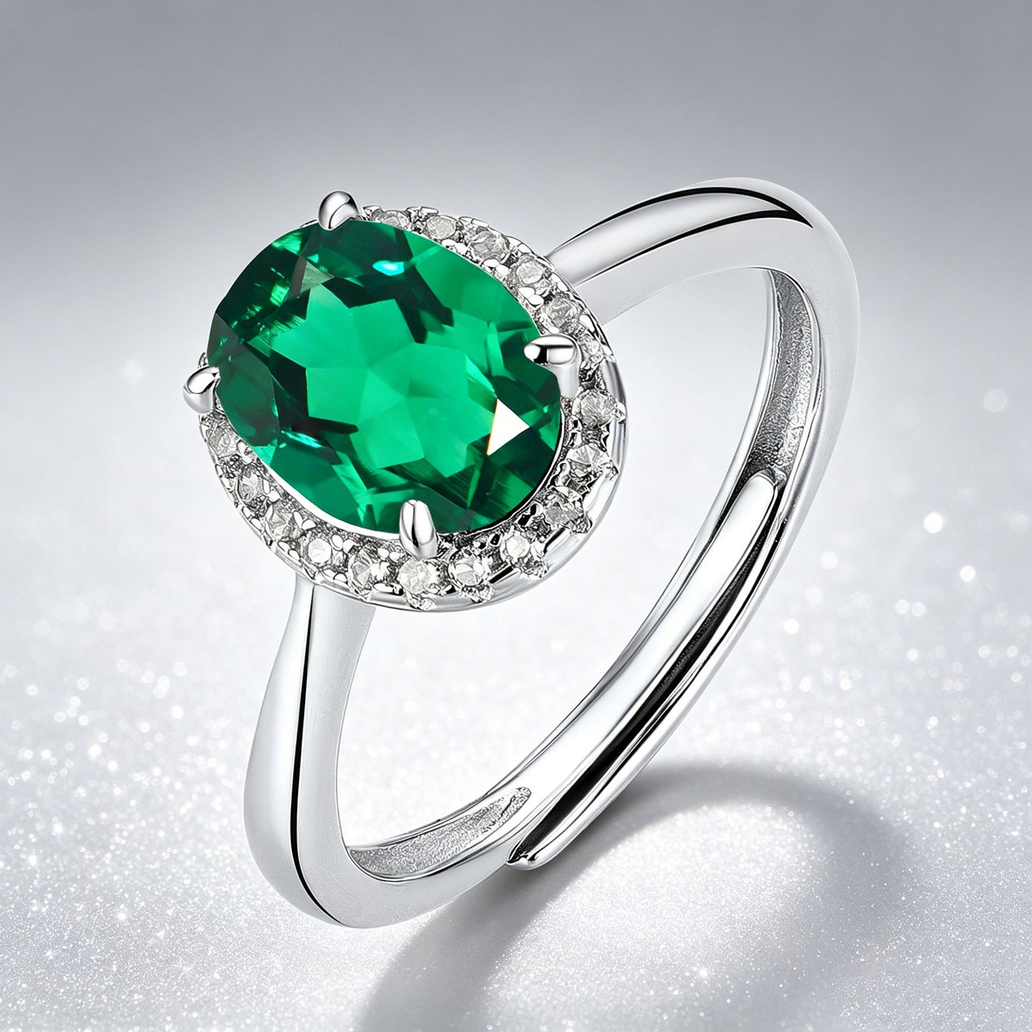 S925 Sterling Silver Lab Emerald Adjustable Ring, Premium Gift Stock - Photo 2