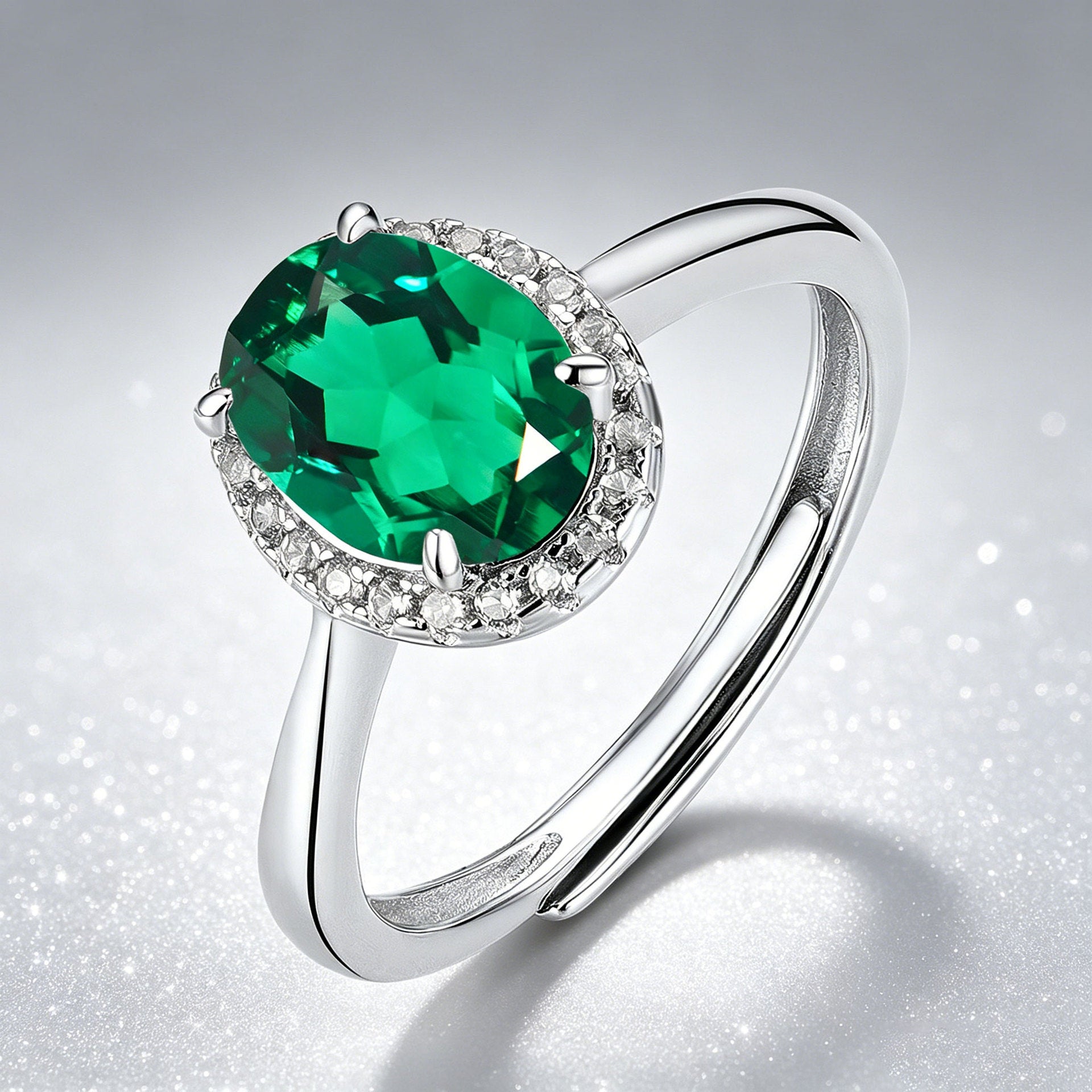 S925 Sterling Silver Lab Emerald Adjustable Ring, Premium Gift Stock - Photo 2