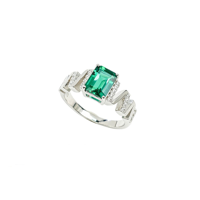 S925 Sterling Silver Lab Emerald Ring, Simple Bold Design - Photo 1