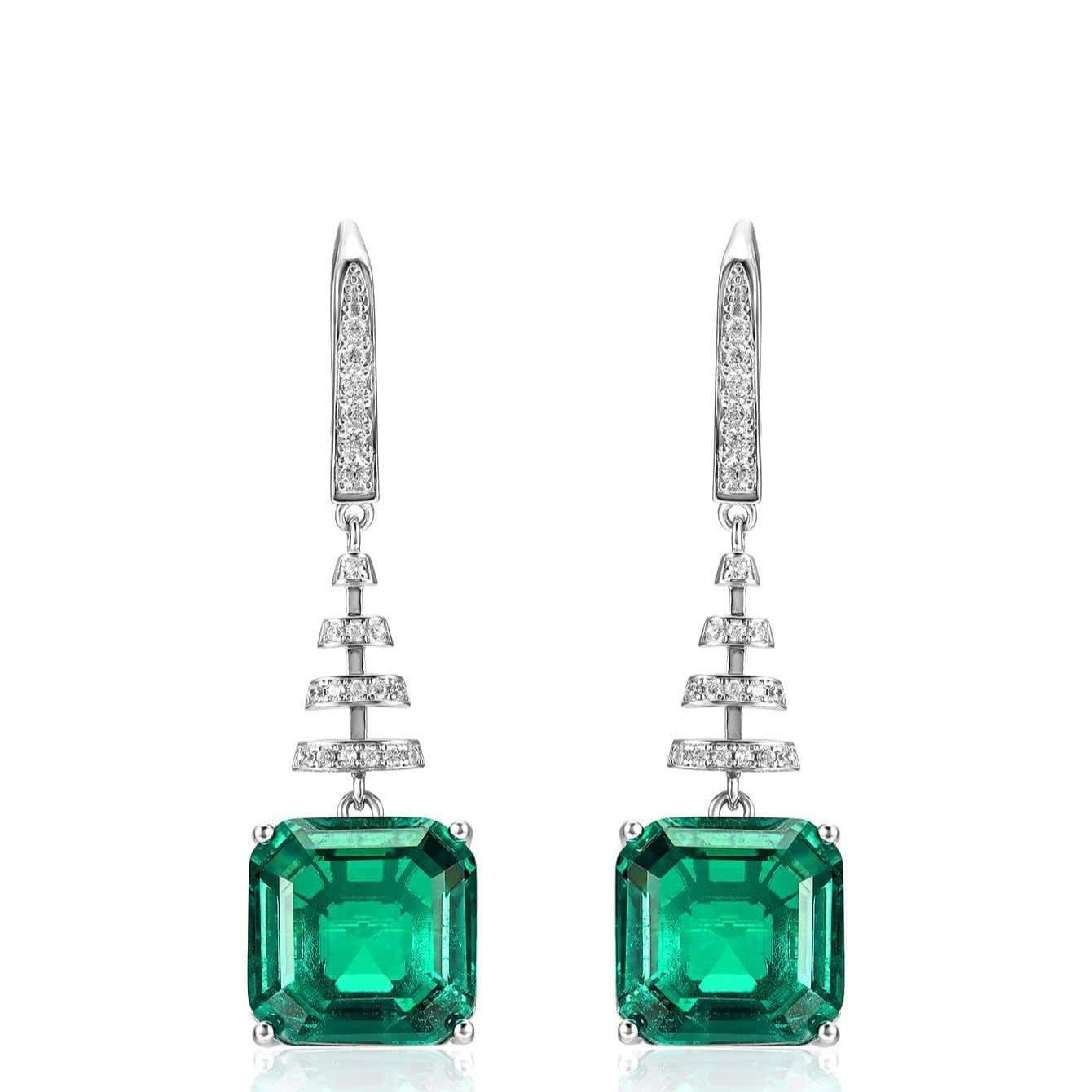S925 Sterling Silver Lab Emerald Earrings, Premium Gemstone Evening - Photo 5
