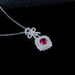 Lab Ruby Sugarloaf Pendant S925 Rhodium-Plated Bow, Choker Necklace - Photo 3