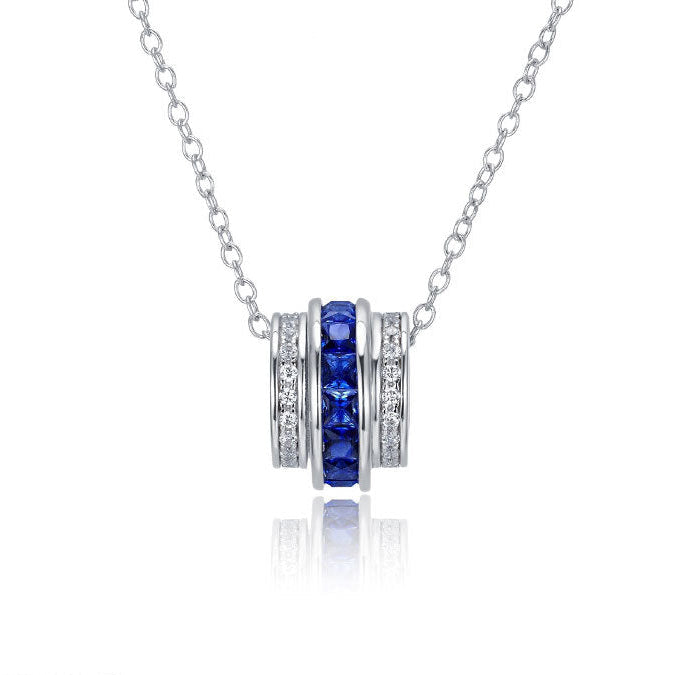 S925 Silver Lab Sapphire Cylinder Tube Pendant Necklace, Gemstone Versatile - Photo 1