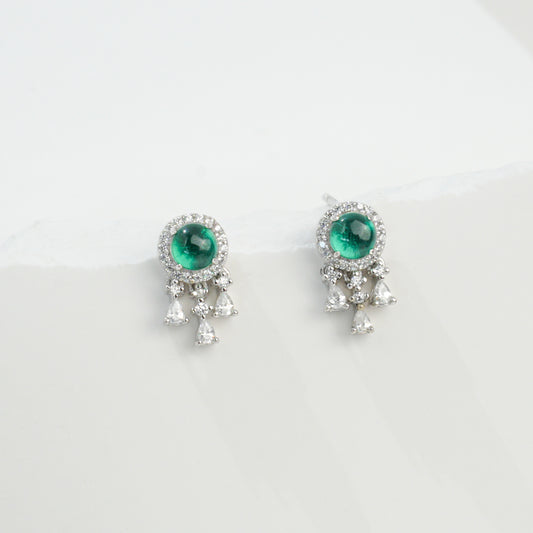 S925 Sterling Silver Lab Emerald Halo Tassel Earrings, Versatile - Photo 5