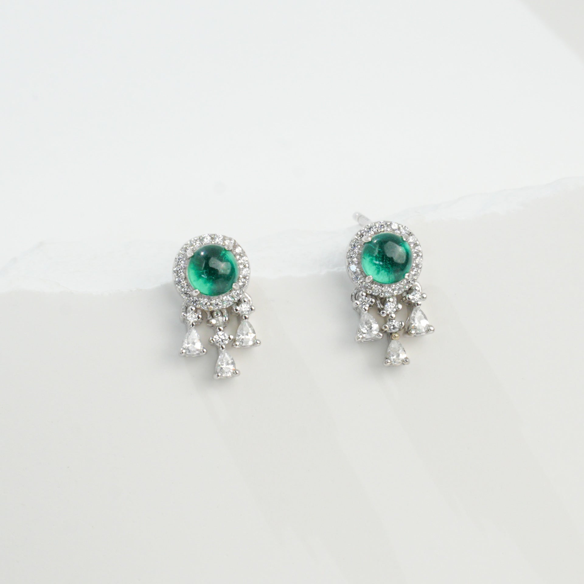 S925 Sterling Silver Lab Emerald Earrings, Diamond Design Versatile - Photo 5