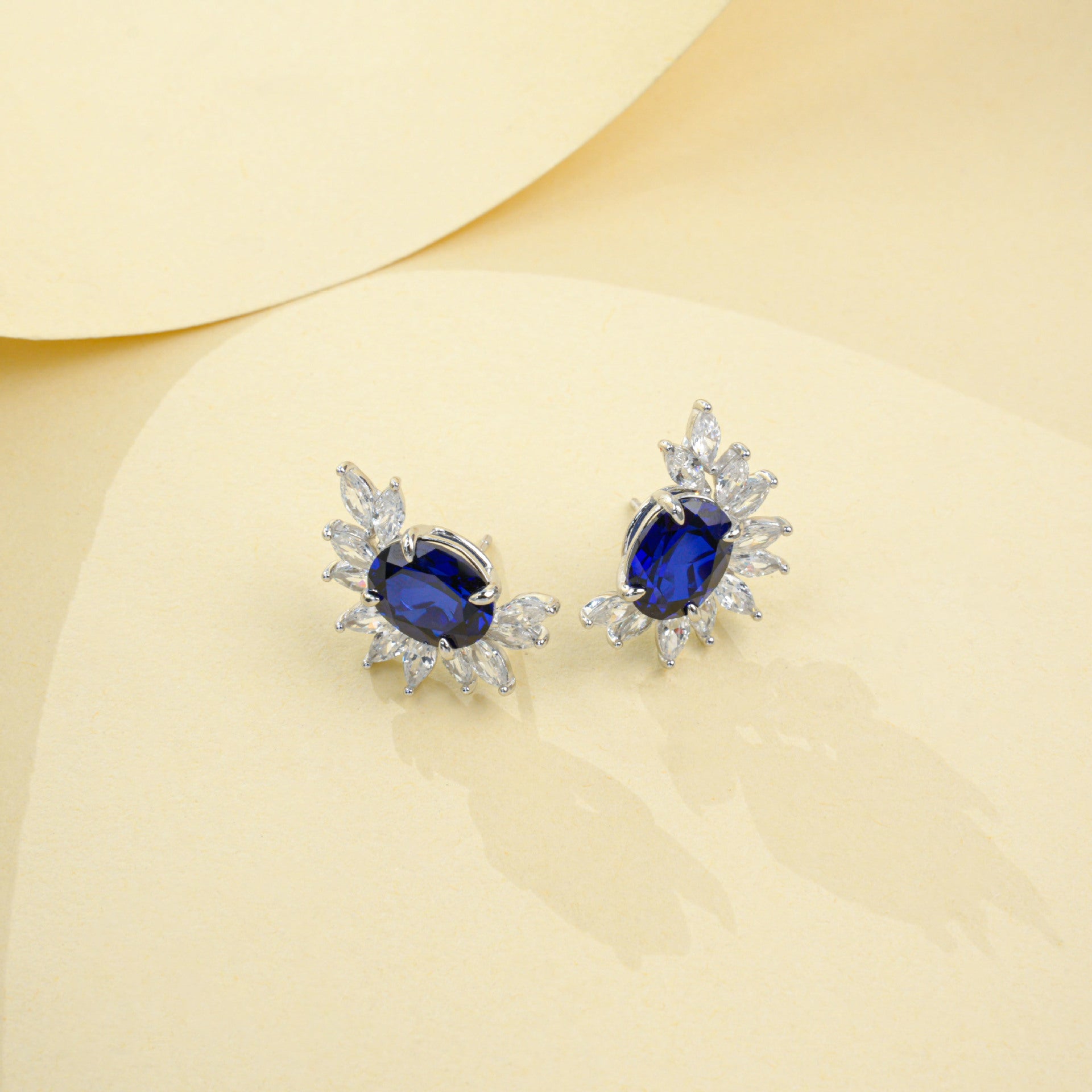 S925 Sterling Silver Lab Sapphire Stud Earrings, Versatile - Photo 4