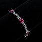 S925 Silver Square Ruby Bracelet, Geometric Hollow Chain - Photo 2