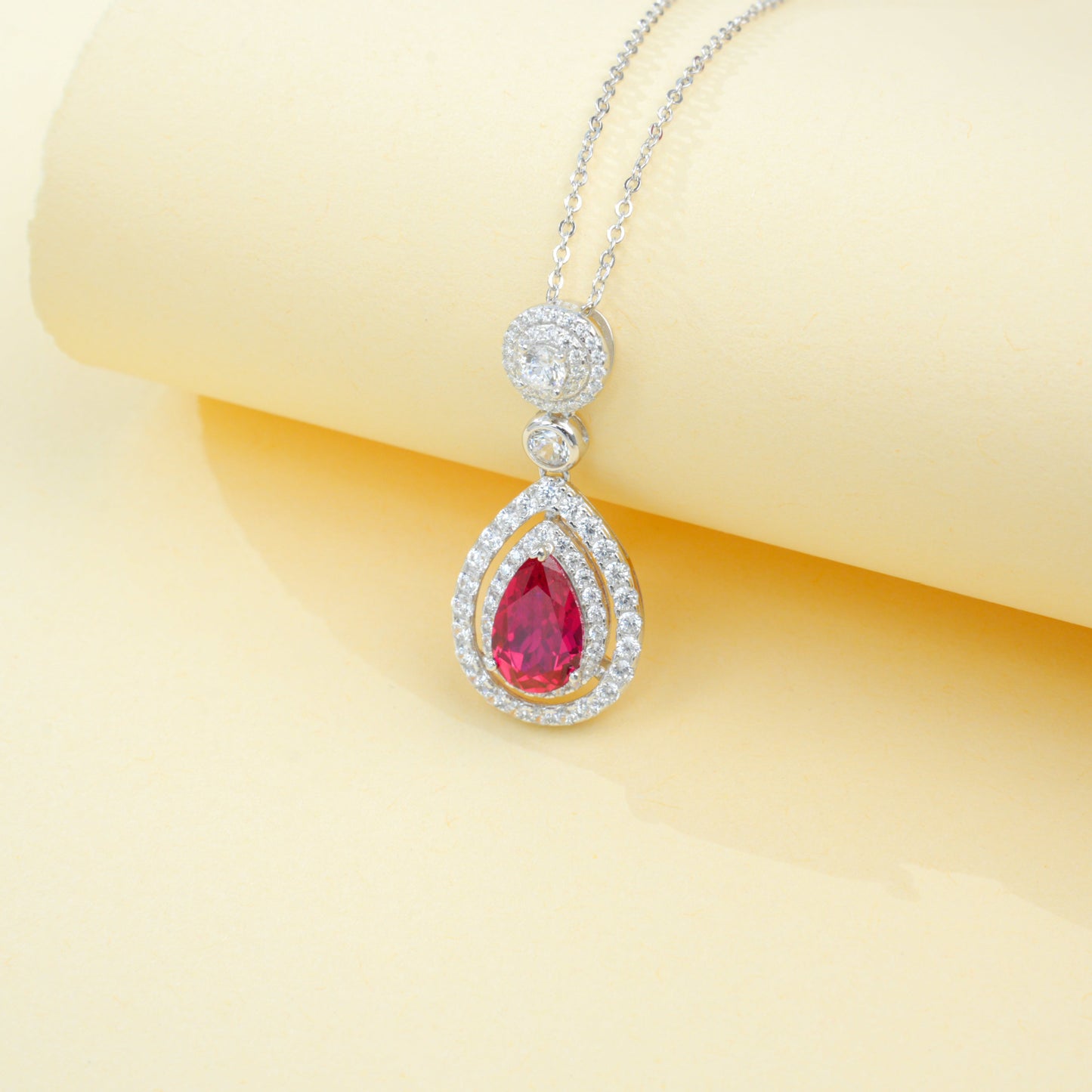 925 Sterling Silver Lab Ruby Necklace, Elegant Versatile Gift for Women - Photo 2