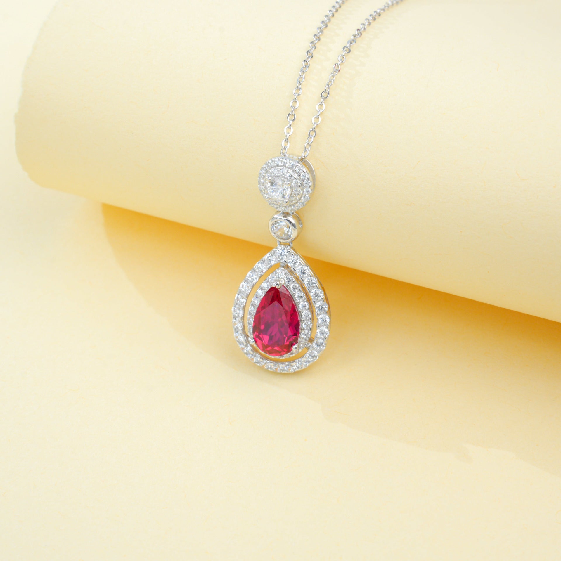 925 Sterling Silver Lab Ruby Necklace, Elegant Versatile Gift for Women - Photo 2