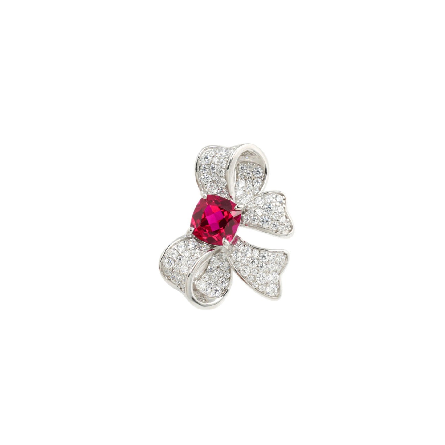 S925 Silver Full Diamond Bow Ruby Ring Adjustable, Design - Photo 5