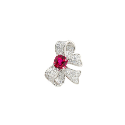 S925 Silver Full Diamond Bow Ruby Ring Adjustable, Design - Photo 5