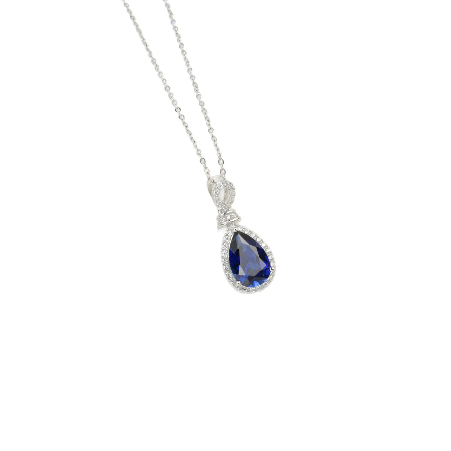 925 Sterling Silver Lab Sapphire Teardrop Pave Choker Necklace, Versatile for Women - Photo 5