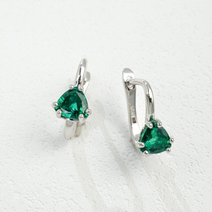S925 Silver Triangle Lab Emerald Ear Cuff, Simple Green Gemstone - Photo 6