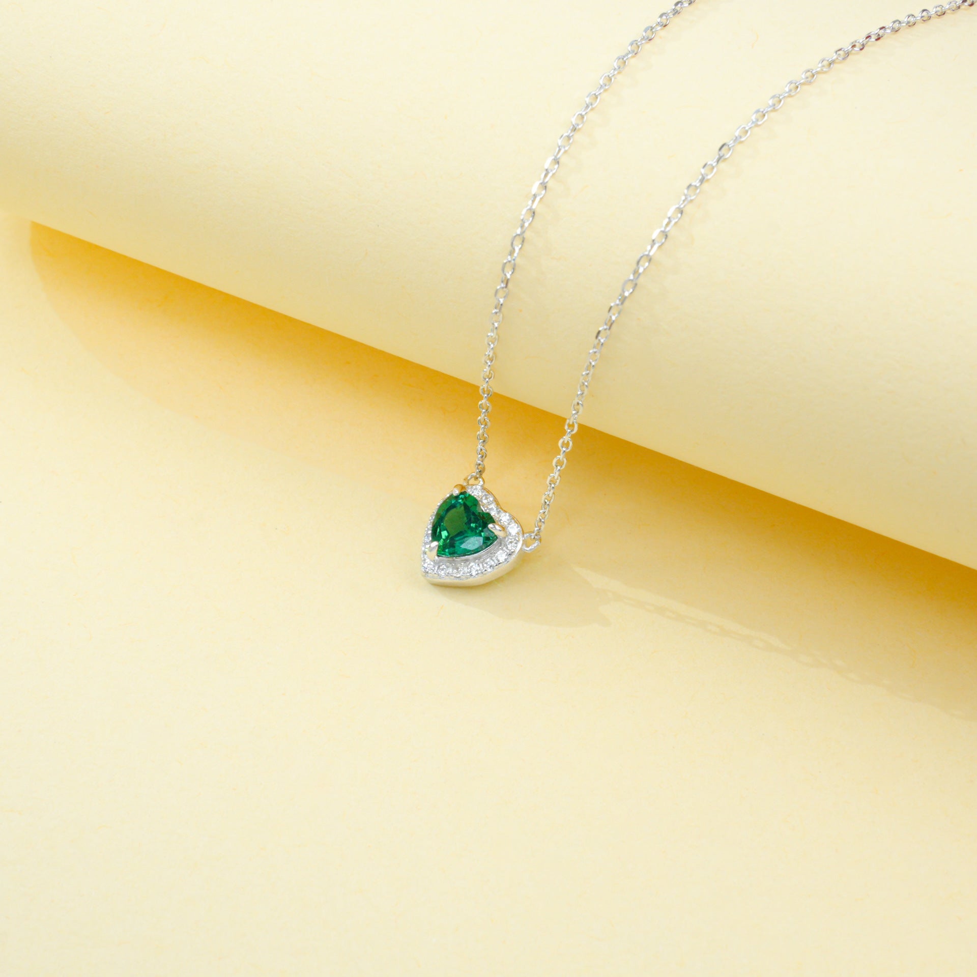 S925 Sterling Silver Lab Gemstone Heart Pave Choker Necklace, Premium for Women - Photo 3
