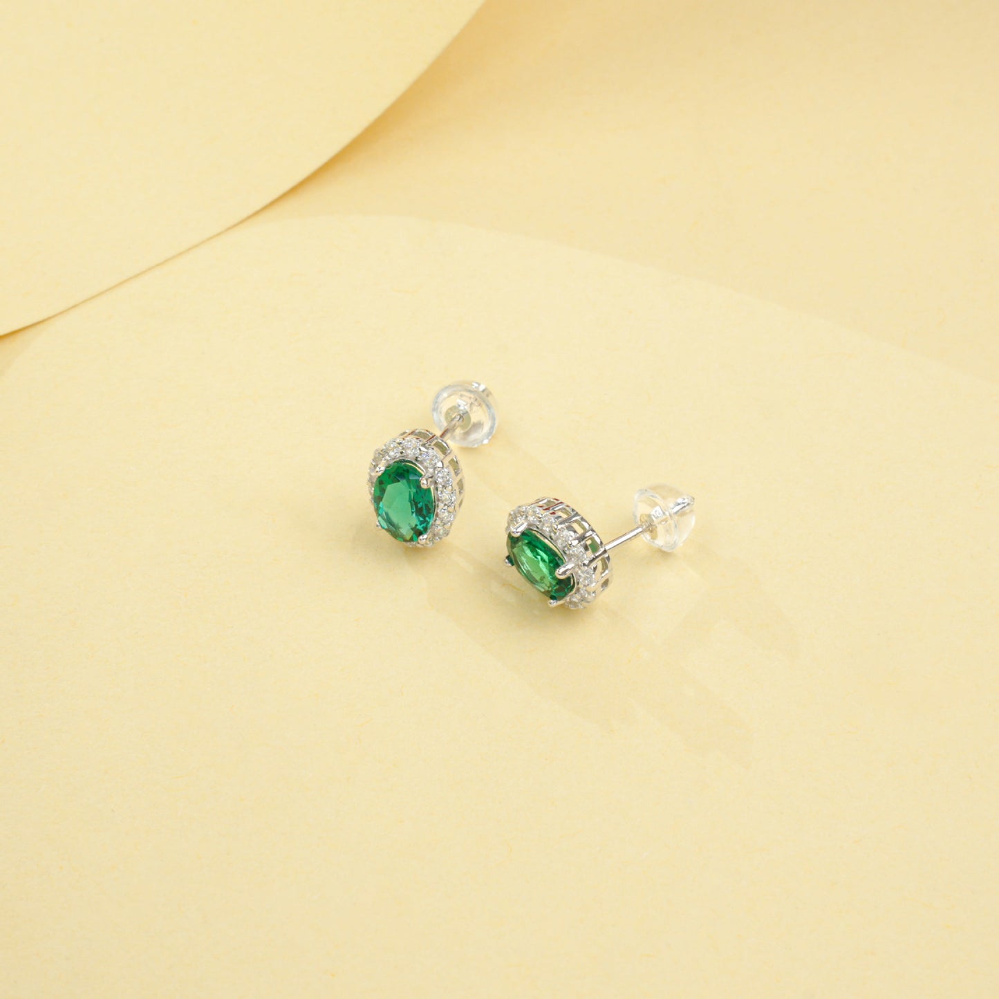 S925 Sterling Silver Lab Emerald Earrings, Vintage Premium - Photo 3