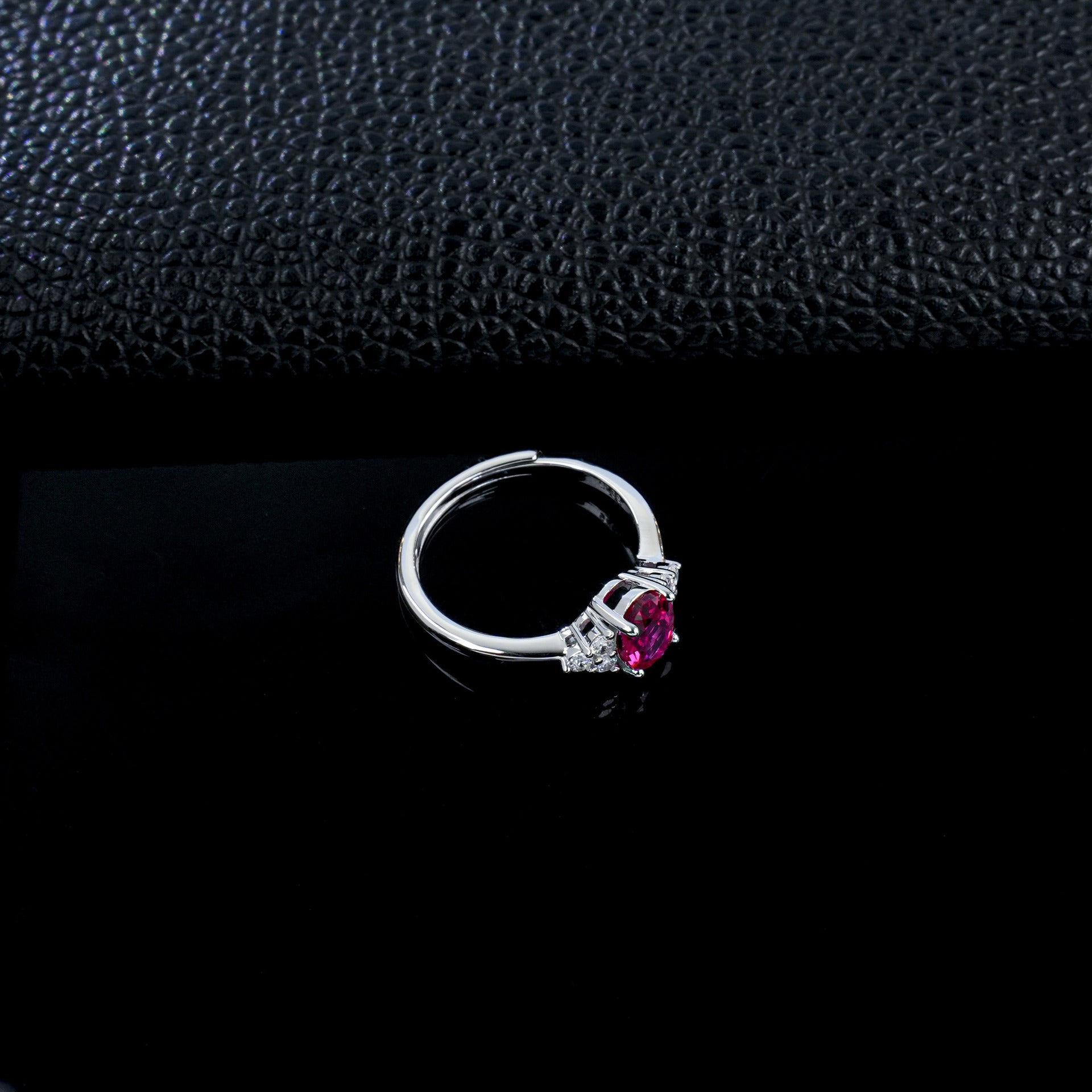 S925 Silver Oval Lab Ruby Side Stone Ring, Ring Birthday Gift - Photo 3