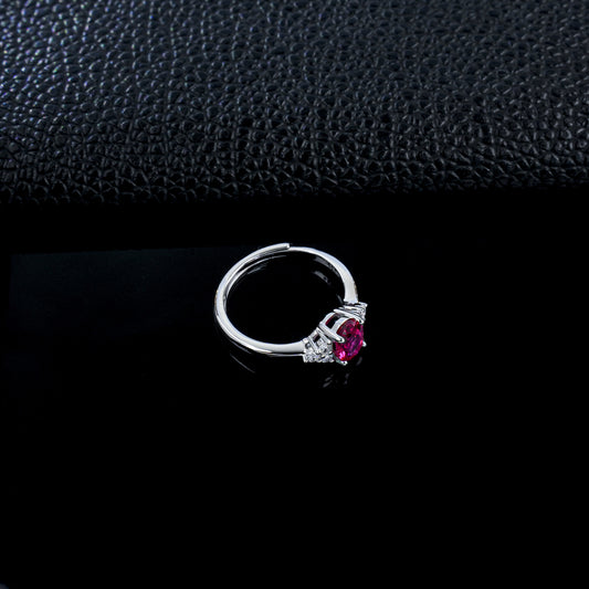 S925 Silver Oval Lab Ruby Side Stone Ring, Ring Birthday Gift - Photo 3