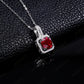 S925 Sterling Silver Square Lab Ruby Halo Pendant Necklace, Premium - Photo 3