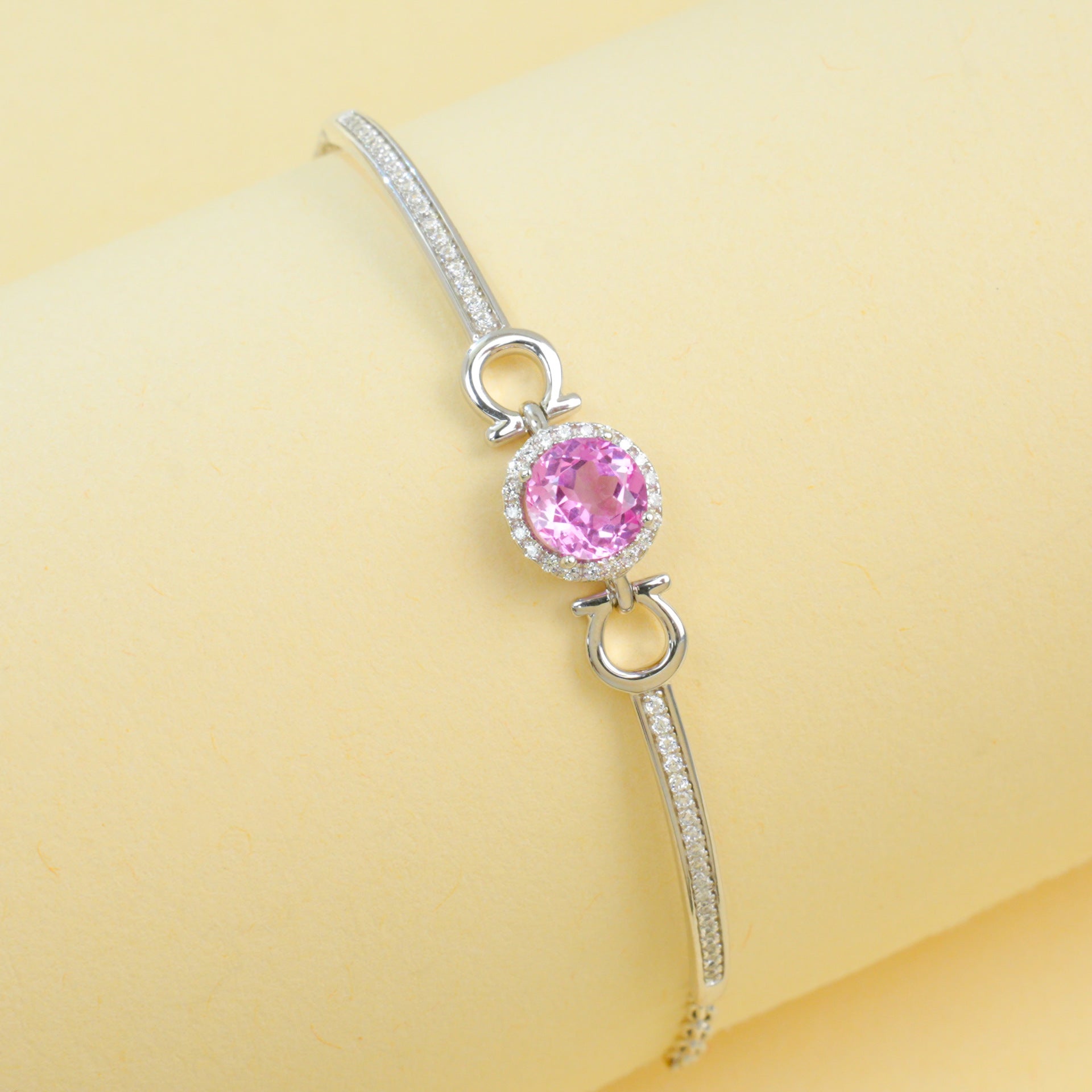 S925 Sterling Silver Lab Padparadscha Bracelet, Minimalist Versatile Bestie - Photo 1