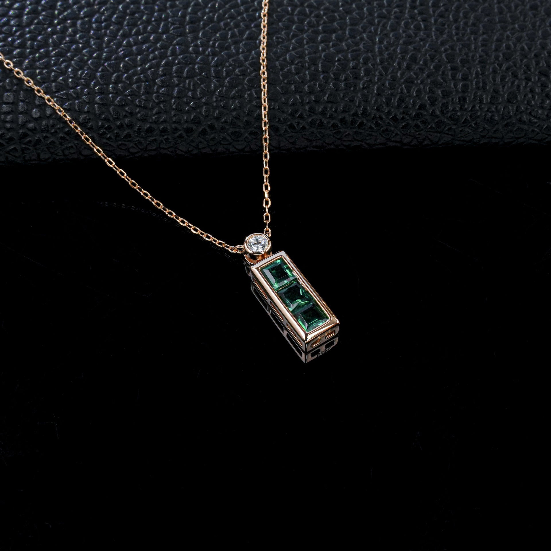 Geometric Emerald Rose Gold Necklace, Vintage Bestie Anniversary - Photo 3